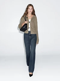 Mercerised cotton cardigan with horn button detail