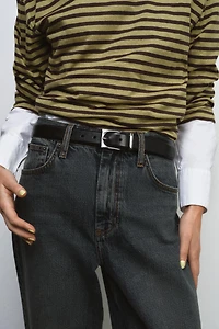 100% LEATHER BELT WITH GEOMETRIC BUCKLE