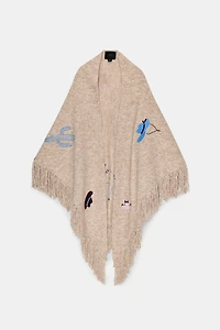 EMBROIDERED FRINGED SHAWL