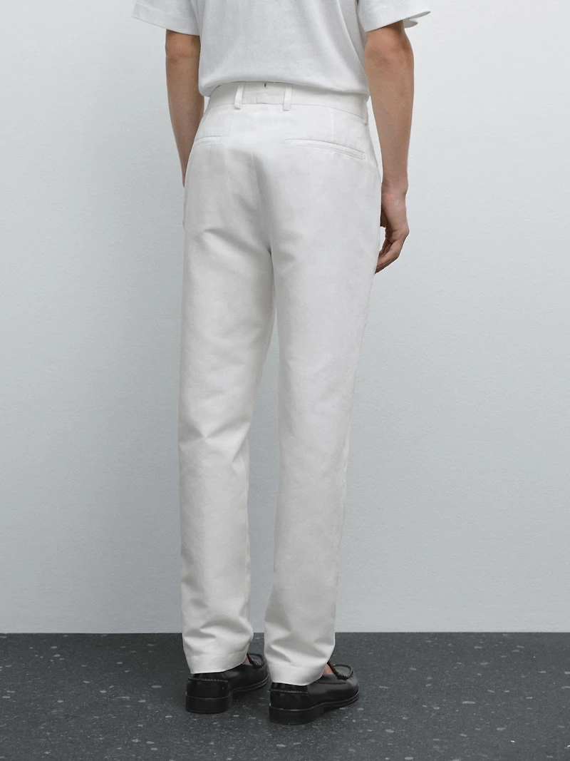 Pantalon tappered fit en coton et lin