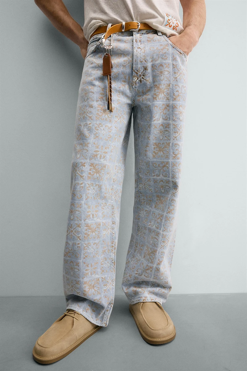 RELAXED FIT GEOMETRIC PRINT JEANS