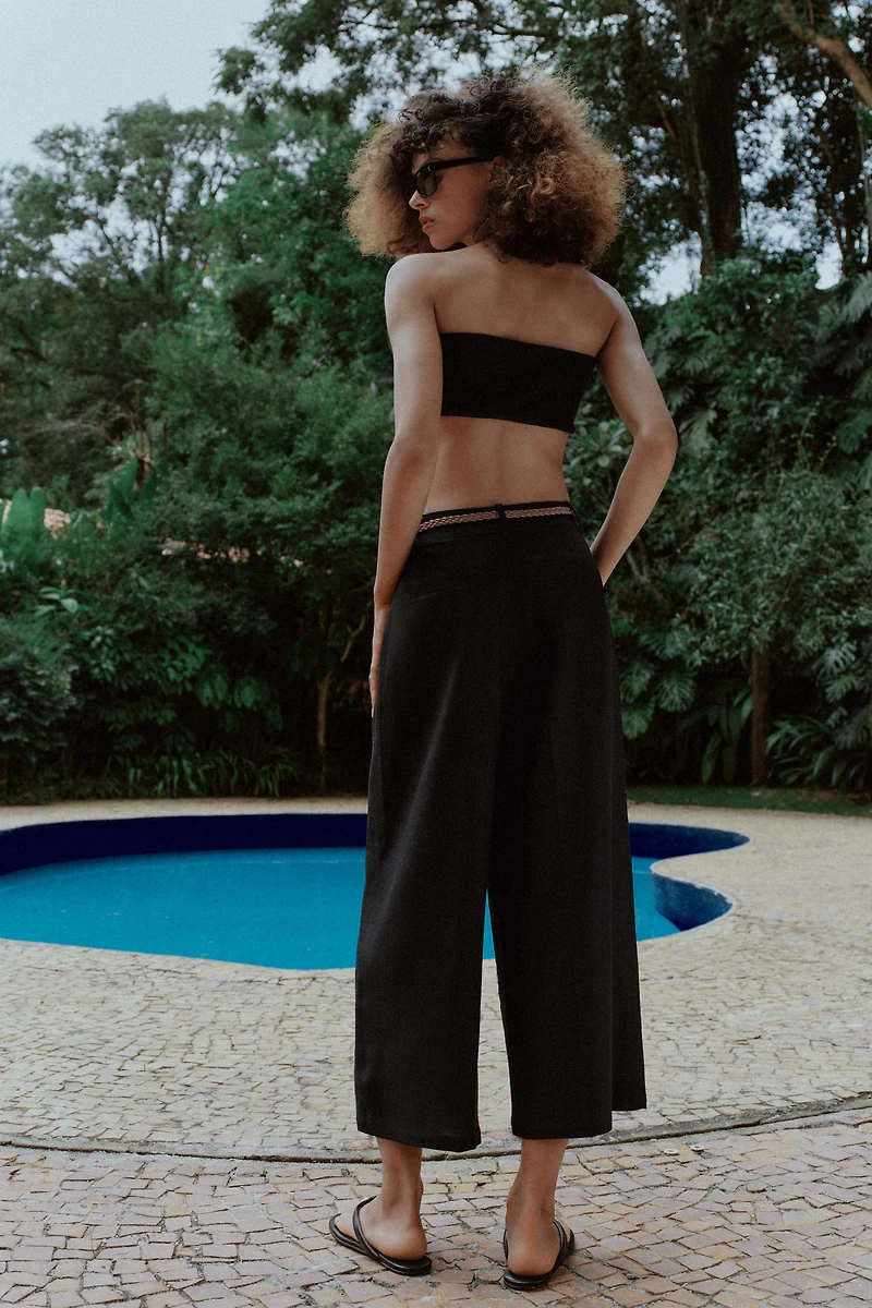 LINEN CULOTTES WITH WOVEN BELT