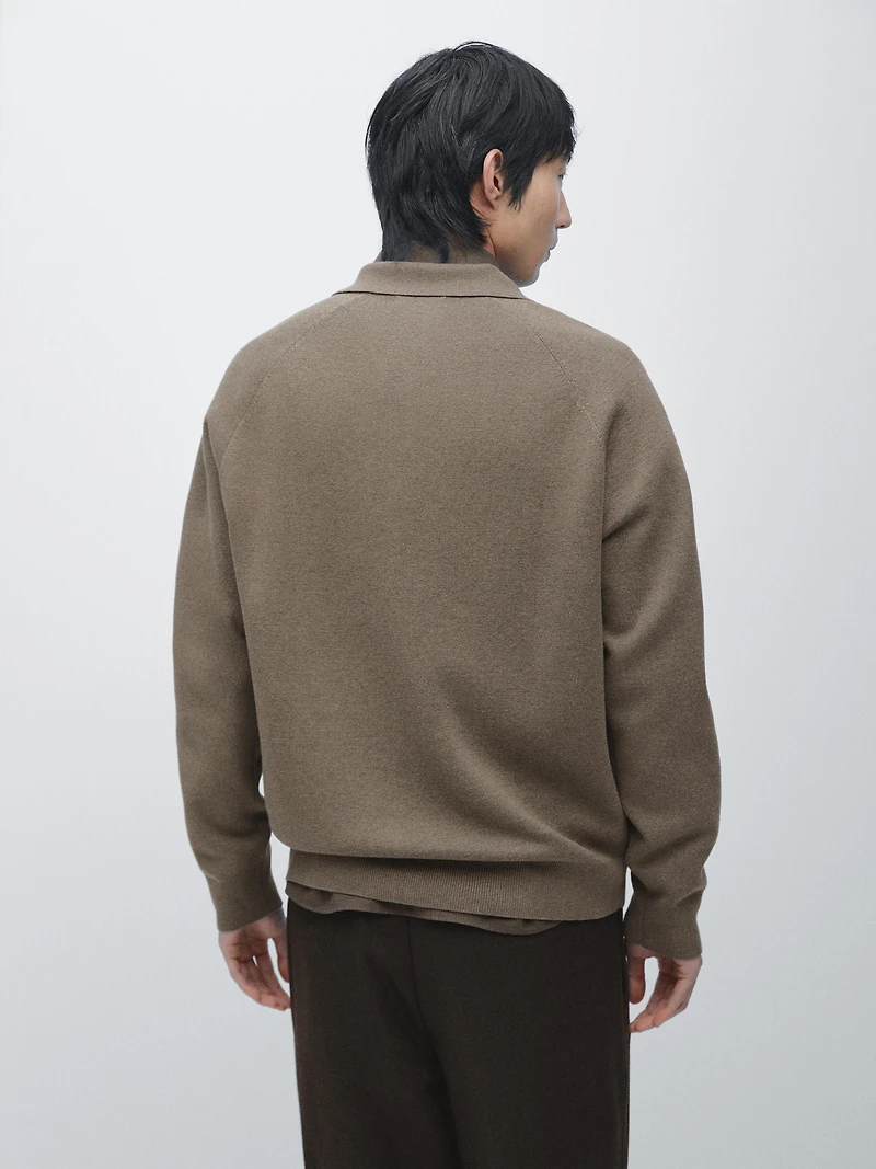 Cotton blend zip-up knit cardigan