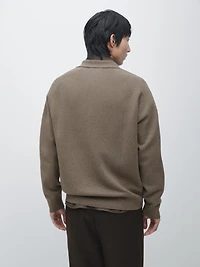 Cotton blend zip-up knit cardigan