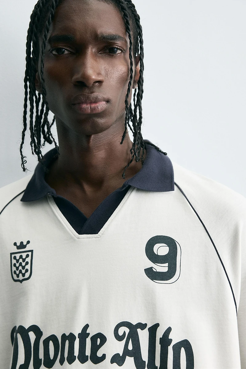 RETRO FOOTBALL PRINT POLO SHIRT