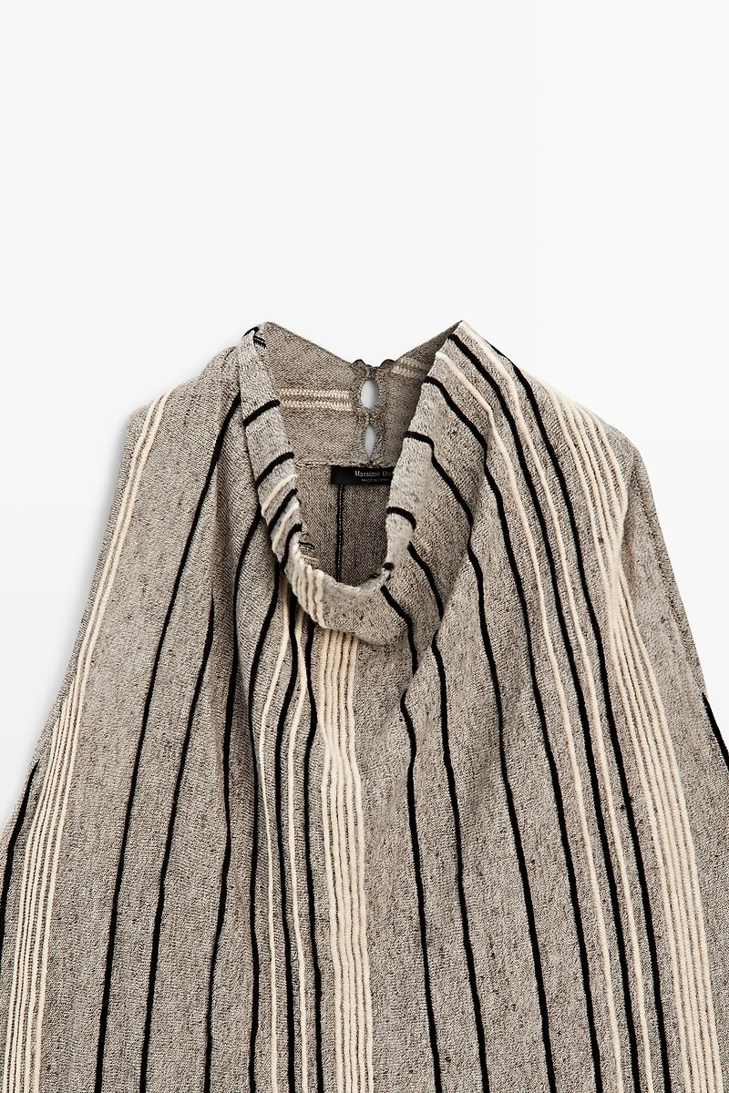 Linen blend top with draped neckline