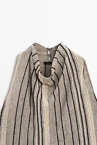 Linen blend top with draped neckline
