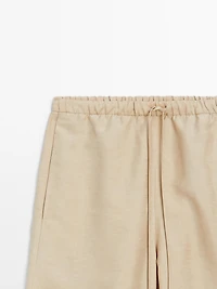 Flowing linen blend barrel fit trousers