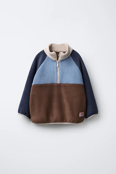 COLOR BLOCK LABEL POLAR FLEECE SWEATSHIRT