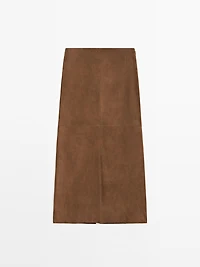 Suede leather midi skirt