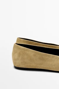 Split leather ballet flats