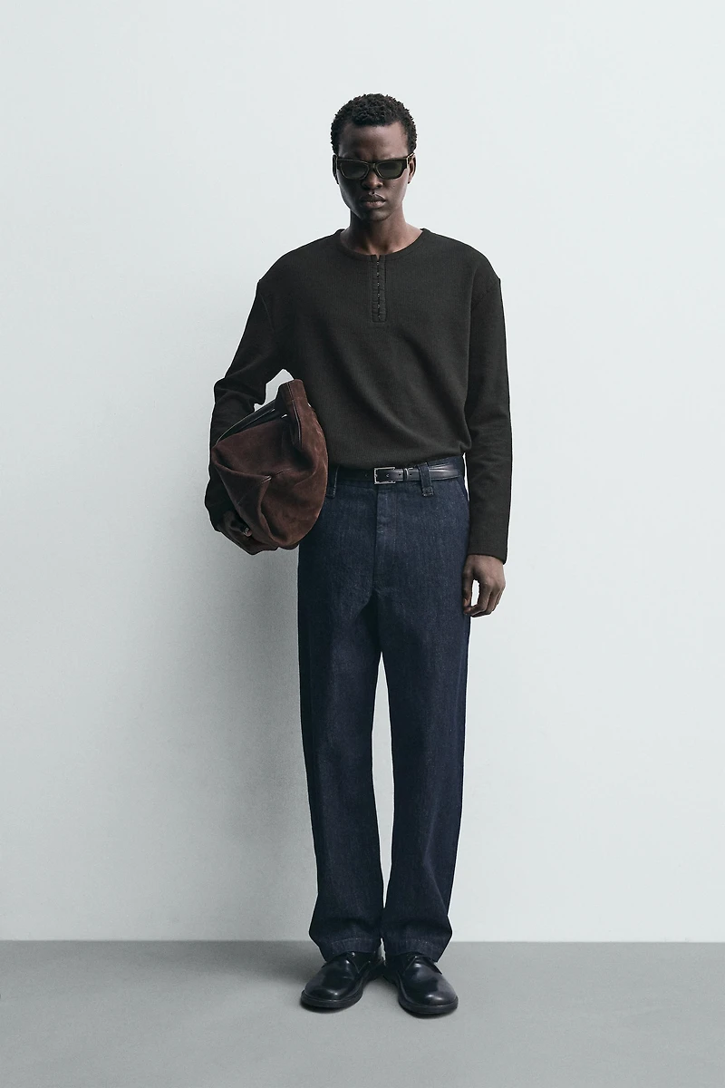 RIBBED HENLEY T-SHIRT