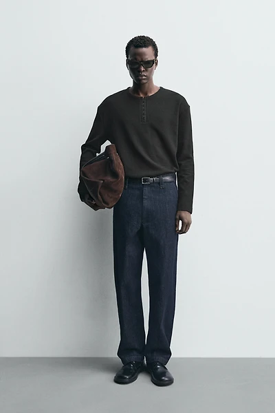 RIBBED HENLEY T-SHIRT