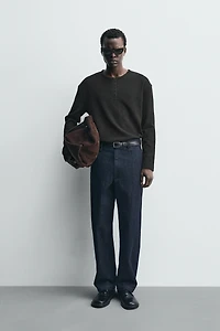 RIBBED HENLEY T-SHIRT