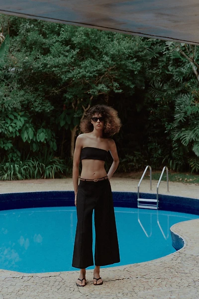 LINEN CULOTTES WITH WOVEN BELT