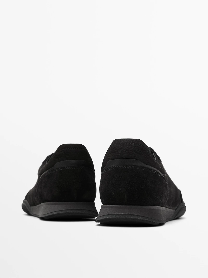 Split leather trainers with contrast soles