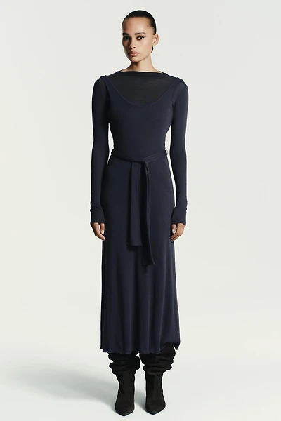 DOUBLE BELT EFFECT TIE DRESS