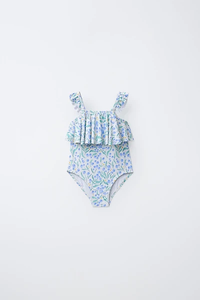 2-6 YEARS/ RUFFLED LEAF PRINT SWIMSUIT