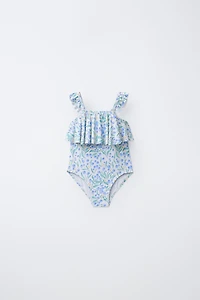 2-6 YEARS/ RUFFLED LEAF PRINT SWIMSUIT