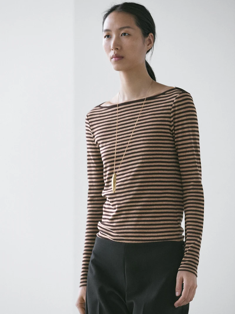 Striped long sleeve cotton T-shirt
