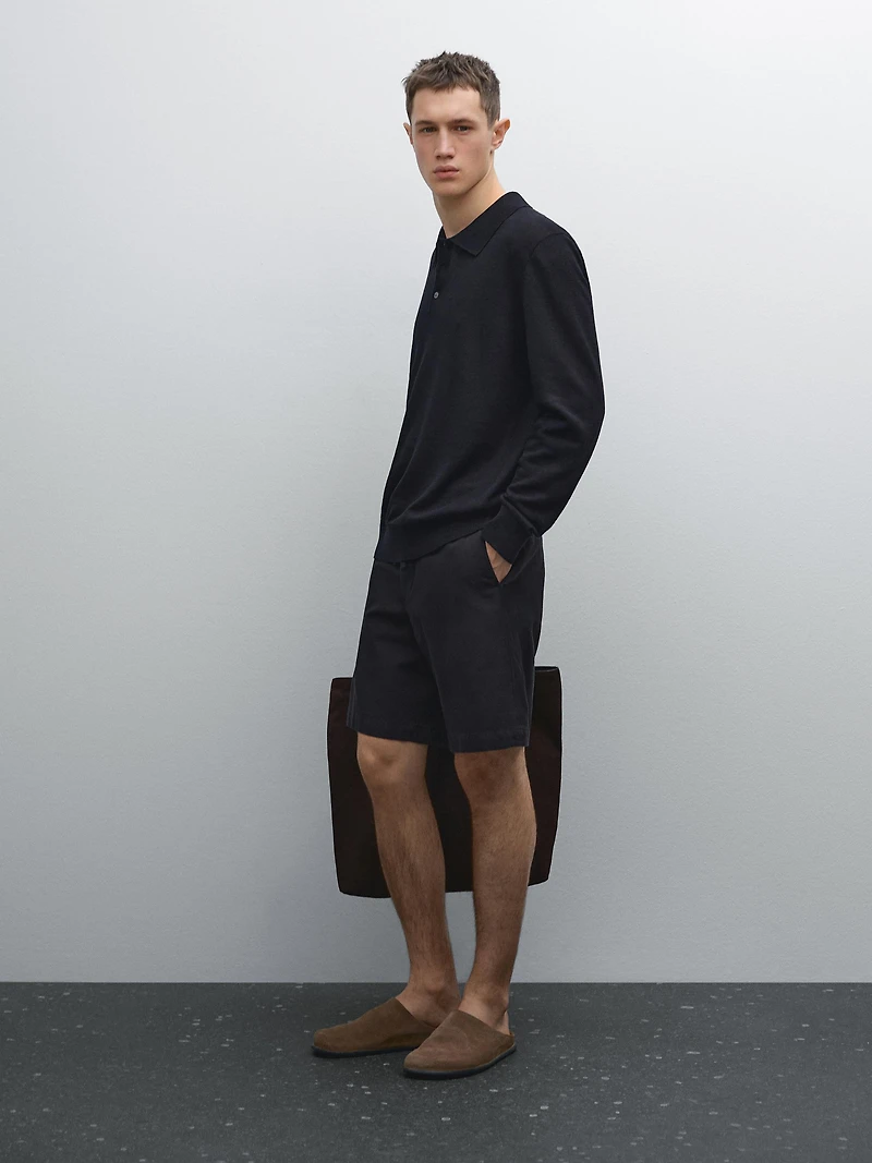 Cotton blend semi-jogger Bermuda shorts