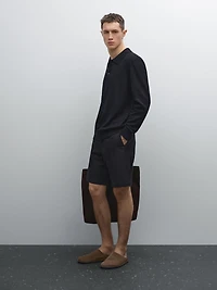 Cotton blend semi-jogger Bermuda shorts