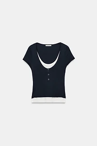 T-SHIRT À COL TUNISIEN EFFET DOUBLE