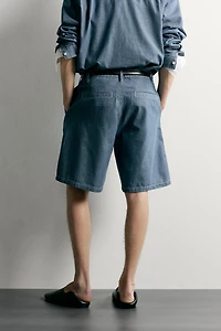 PLEATED LIGHTWEIGHT DENIM SHORTS