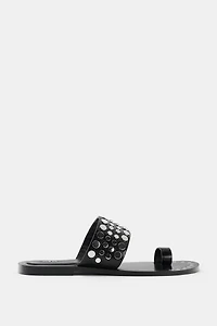 FLAT LEATHER SANDALS WITH STUDS