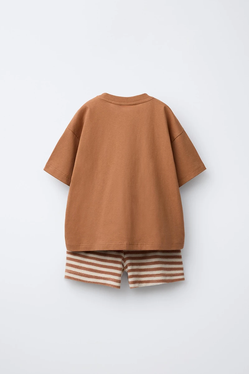STRIPED TOWEL T-SHIRT AND BERMUDA SET