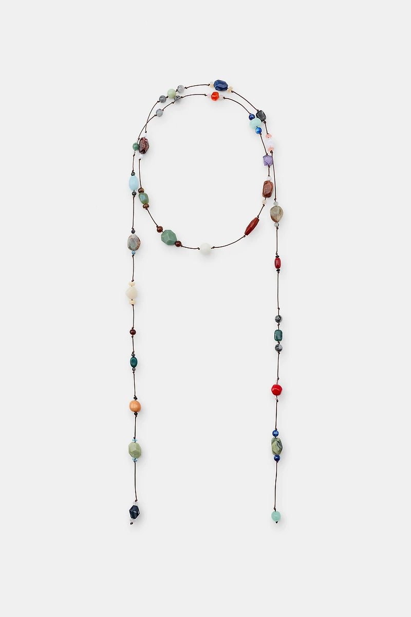 BEADED STONE CORD BELT