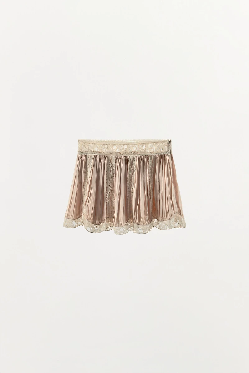 BEADED LACE PLEATED MINI SKIRT