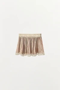 BEADED LACE PLEATED MINI SKIRT