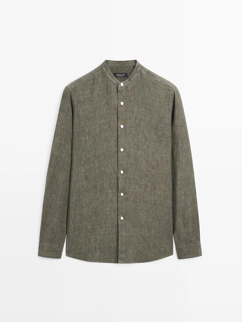 Chemise col mao 100 % lin