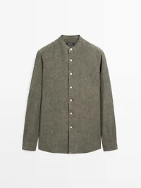 Chemise col mao 100 % lin