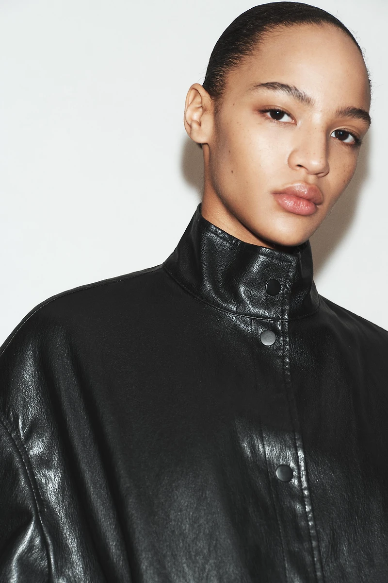 FAUX LEATHER PADDED BOMBER JACKET