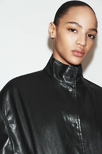 FAUX LEATHER PADDED BOMBER JACKET