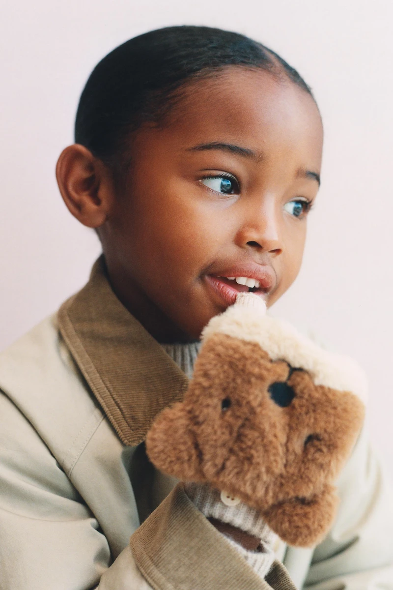 BEAVER FUR EFFECT MITTEN GLOVES
