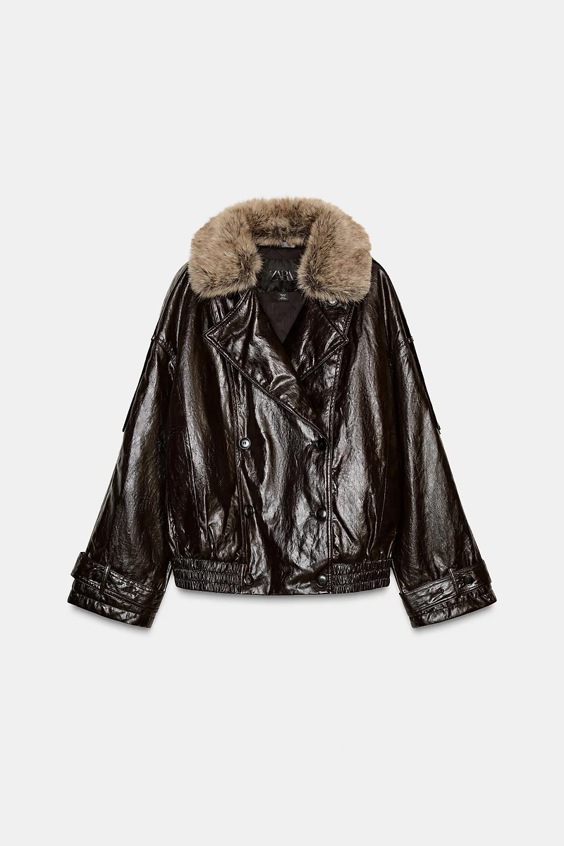 SHINY FAUX FUR COLLAR JACKET ZW COLLECTION