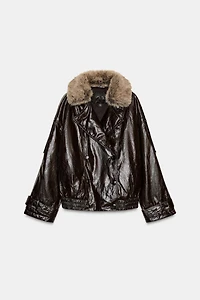 SHINY FAUX FUR COLLAR JACKET ZW COLLECTION