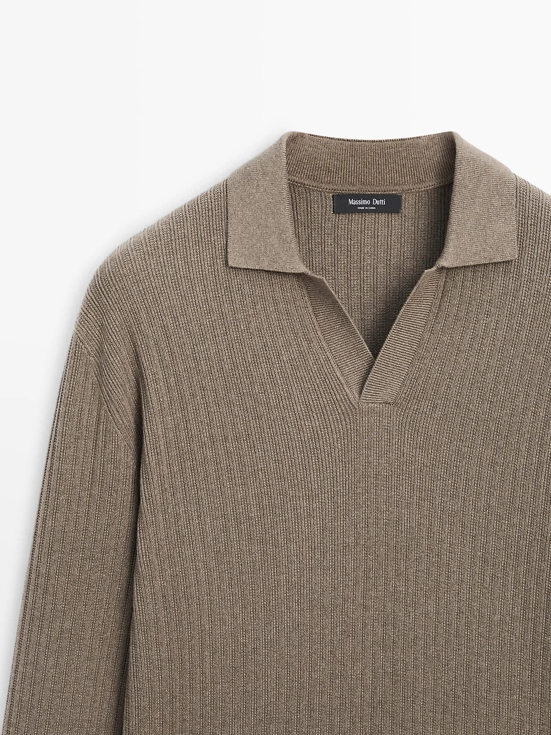 Cotton blend knit polo sweater