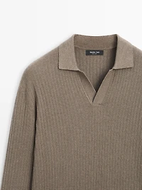 Cotton blend knit polo sweater