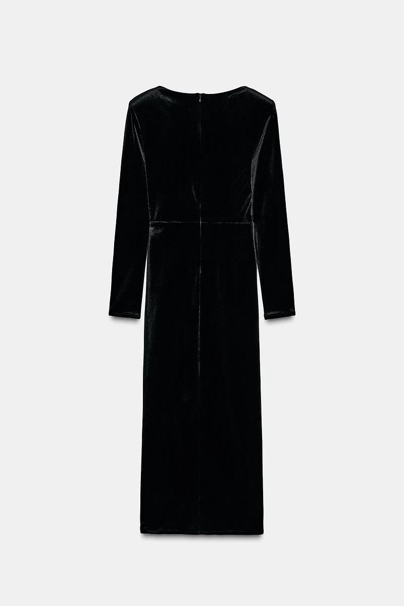 SHINY VELVET APPLIQUÉ MIDI DRESS