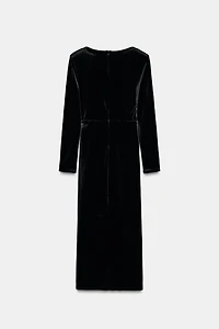 SHINY VELVET APPLIQUÉ MIDI DRESS