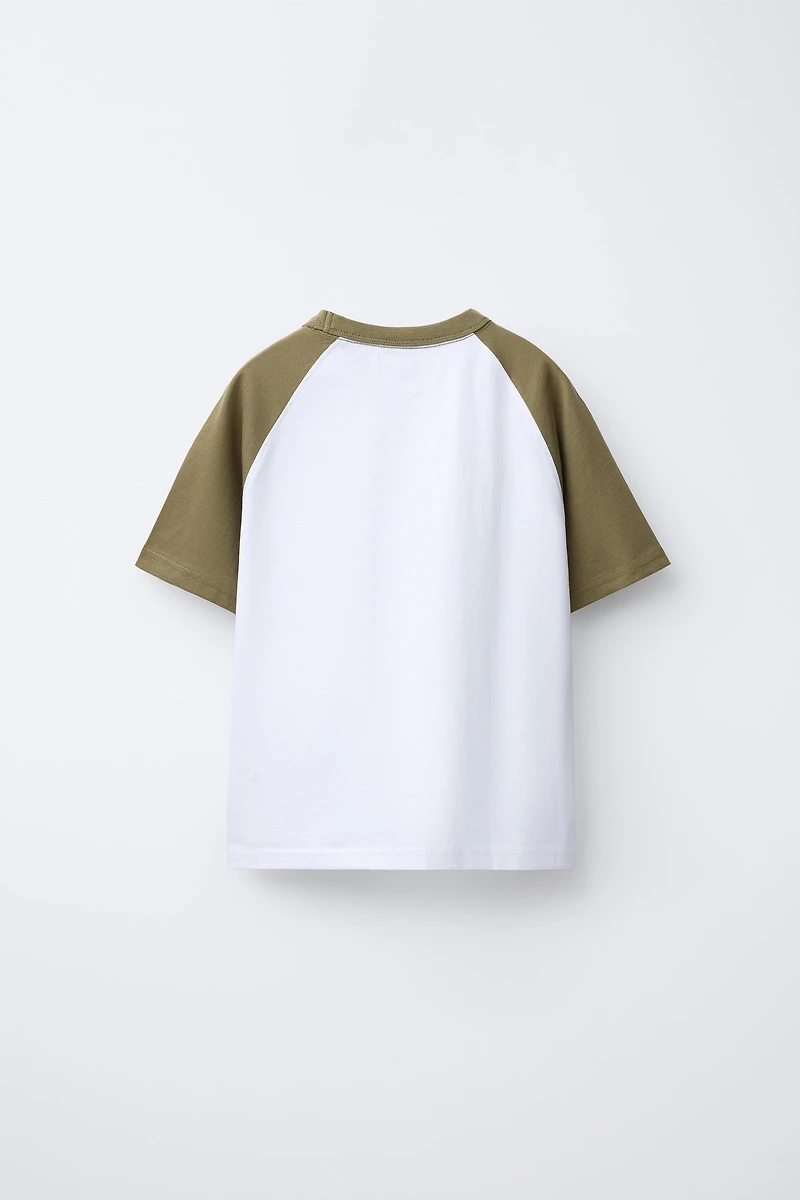 EMBROIDERED TEXT RAGLAN SLEEVE T-SHIRT