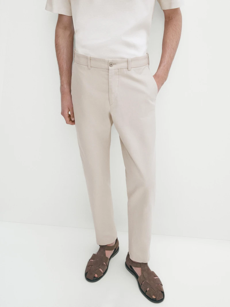 Cotton blend slim fit trousers