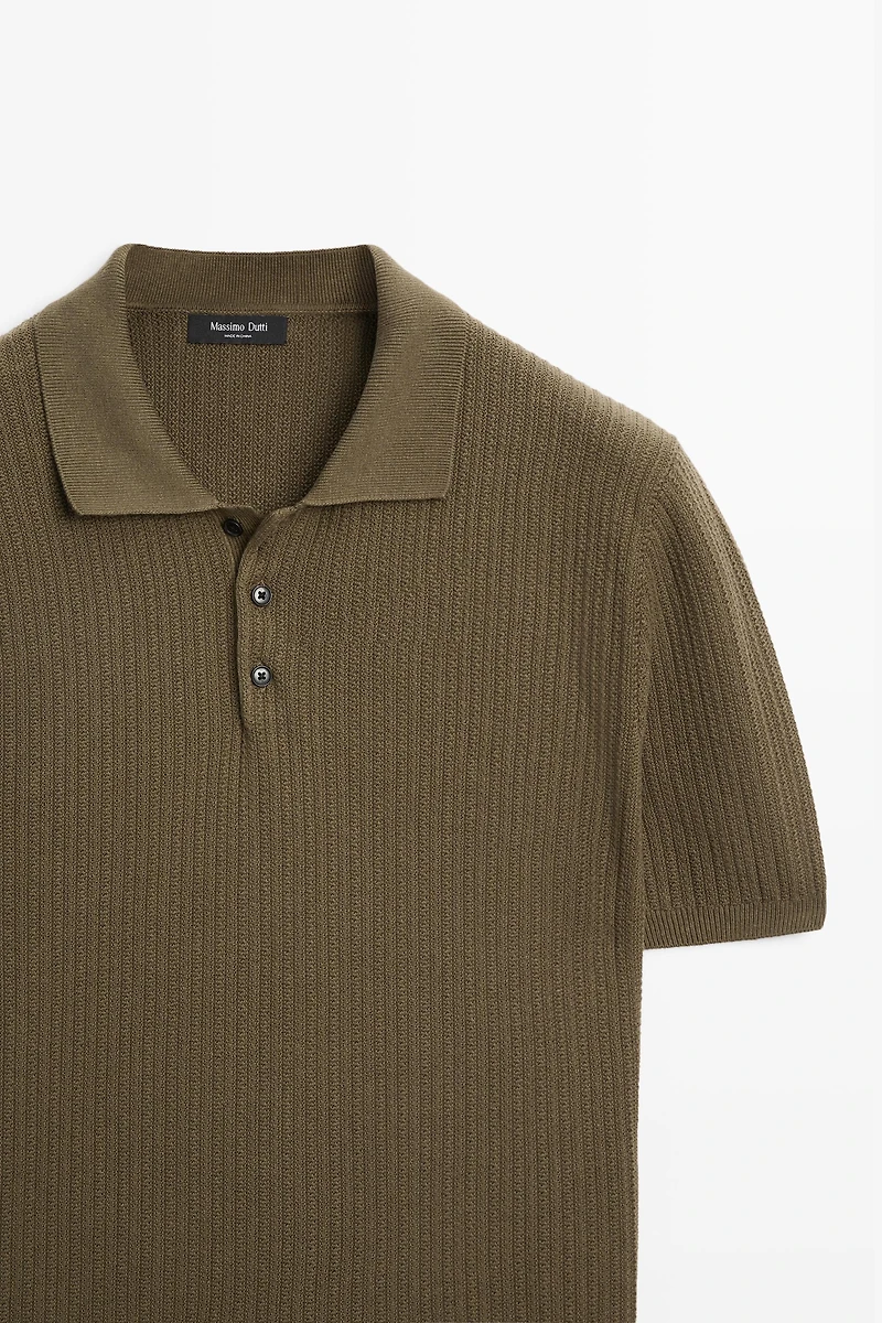 100% cotton textured knit polo sweater