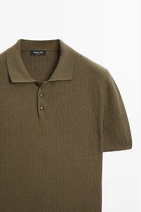 100% cotton textured knit polo sweater