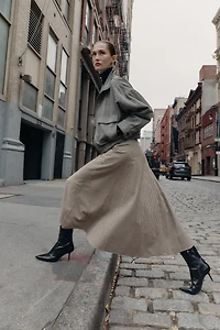 HOUNDSTOOTH BELTED CAPE MIDI SKIRT