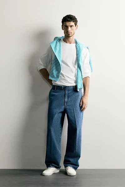 REGULAR FIT DENIM CHINO TROUSERS